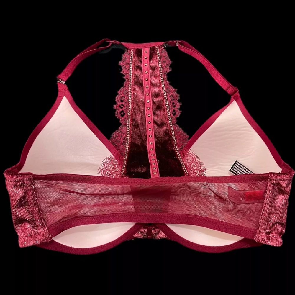 VICTORIAS SECRET Very Sexy Lightly Lined Plunge Front Close Bra 32DD Burgundy